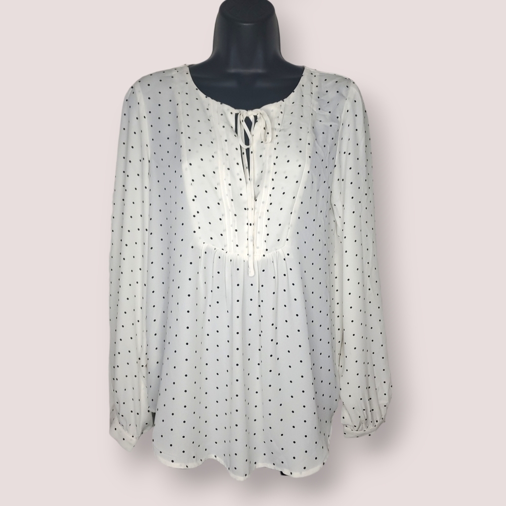 Loft Ann Taylor Polkadot Print Long Sleeve Blouse Size S NWT